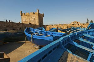 Blue fishing boats in Essaouira Port, formerly Mogador, Morocco, North Africa, Africa